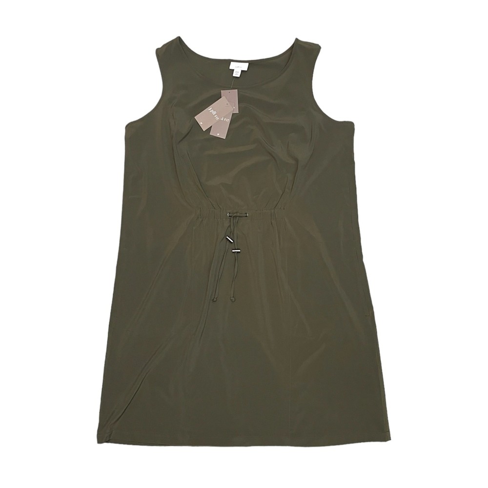 J.Jill Fit Dark Olive Ruched Sleeveless Dress - Pockets - Size XL - NWT